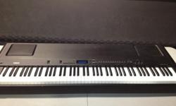 Yamaha Electric Piano P-200
&nbsp;
AWM(Advanced Wave Memory) tone generation, with stereo sampling - 64-note polyphony - 88-key Graded Hammer Effect Keyboard - Digital EQ, reverb, and modulation effects - Single, Dual, and Split voice modes - One-touch